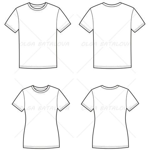 480x480 Women's And Men's T Shirt Fashion Flat Templates - Drawings For T Shirts