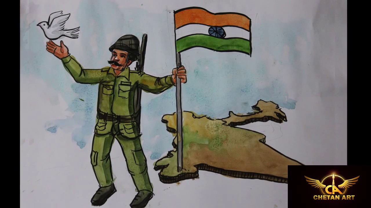 1280x720 Drawing On Indian Army Soldier Chetan Art - Drawings Of Army Soldiers
