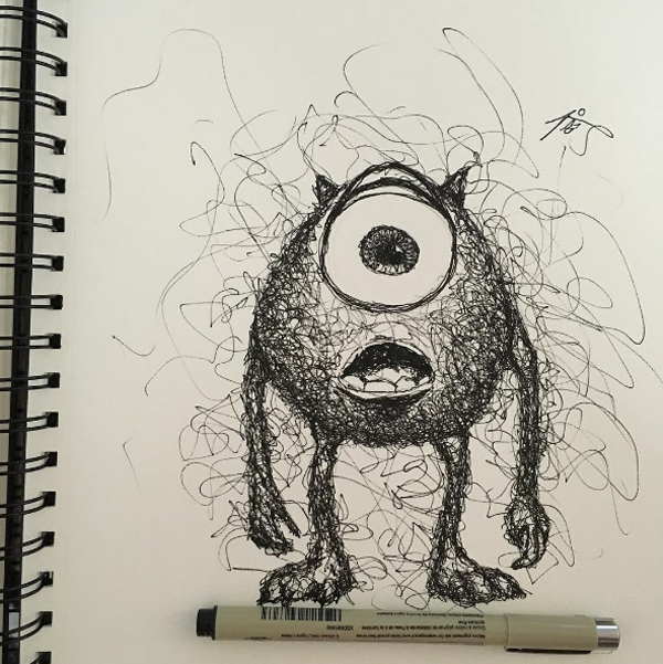 600x601 Artist Creates Beautiful And Accurate Scribble Drawings Of Disney - Drawings Of Characters