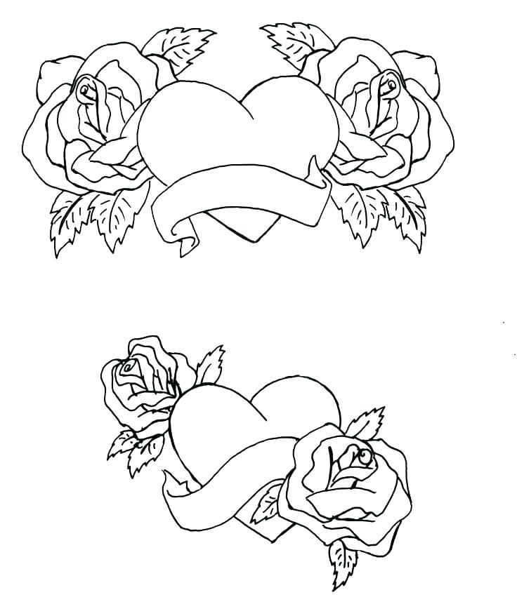 736x861 Heart And Rose Coloring Pages Colouring Pages Of Hearts And Roses - Drawings Of Hearts And Roses