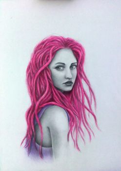 248x350 Artfido Buy Art Online 'pink Dreads' Pencils Drawing - Dreads Drawing