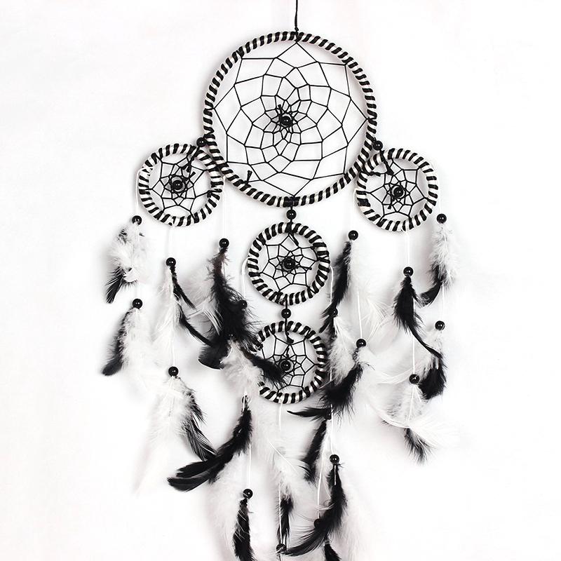 800x800 Multiple Circle Black White Feather Dreamcatcher House Car Hanging - Dreamcatcher Drawing Black And White