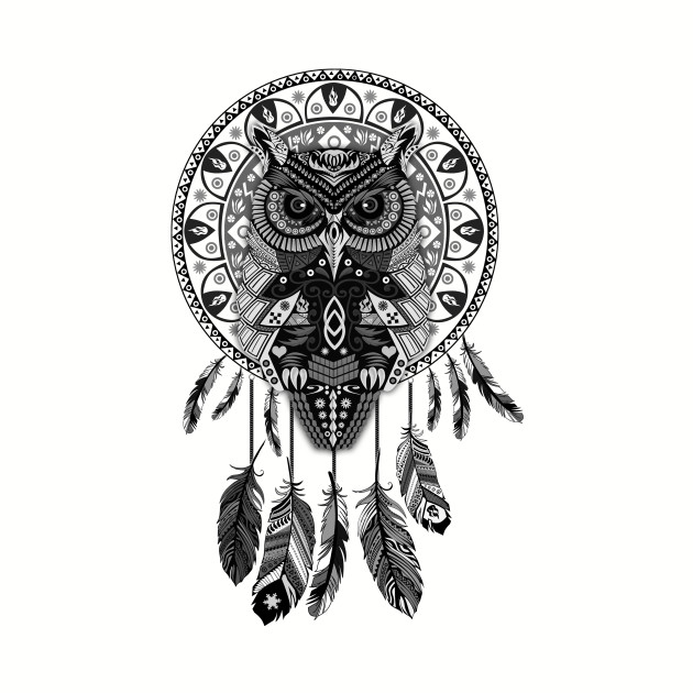 630x630 Owl Dream Catcher Black And White - Dreamcatcher Drawing Black And White
