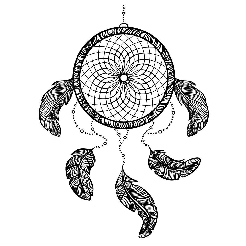 1000x1000 Temporary Tattoos - Dreamcatcher Drawing Black And White