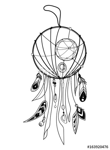 368x500 Vector Illustration Of A Dream Catcher With Feathers Indian Totem - Dreamcatcher Drawing Black And White