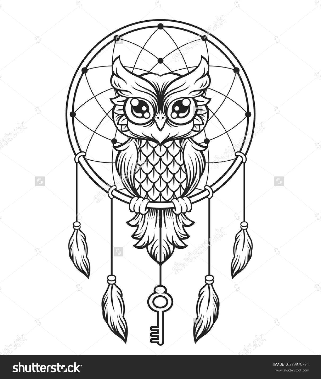 1359x1600 Dream Catcher Black And White Owl Vector Line Illustration - Dreamcatcher Line Drawing