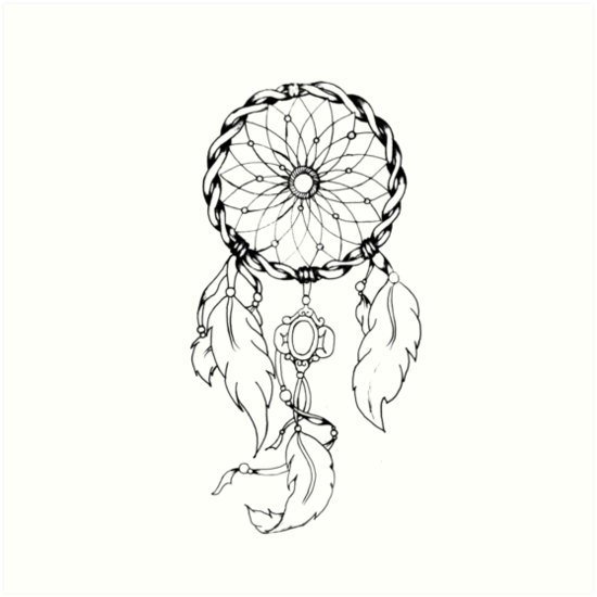 550x550 Dreamcatcher Design Art Prints - Dreamcatcher Line Drawing