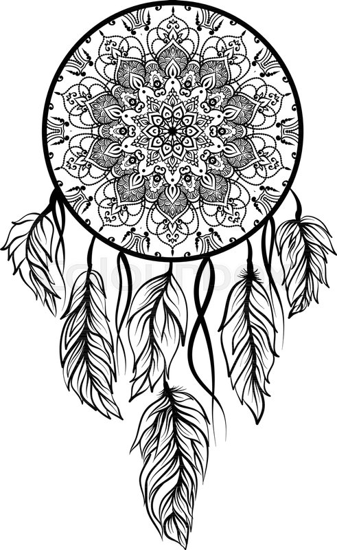 491x800 Drawing Of A Dreamcatcher With Stock Vector Colourbox - Dreamcatcher Line Drawing