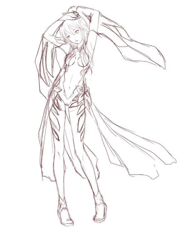 592x744 Po Yu's Arts Thread - Dress Blowing In The Wind Drawing