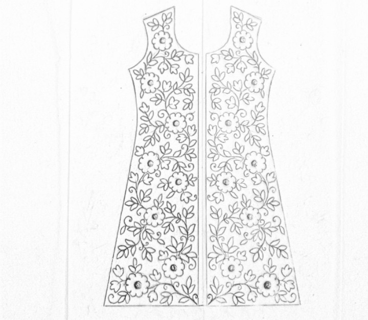720x627 hand emroidery design sketch on tracing paper for dressembroidery - Dress Design Drawing