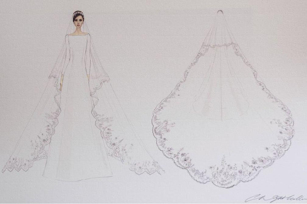 1008x672 Official Sketches Of Meghan Markle's Wedding Dress Revealed - Dress Drawing