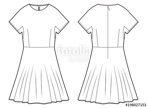 500x365 dress onepiece fashion flat technical drawing template stock - Dress Drawing Template