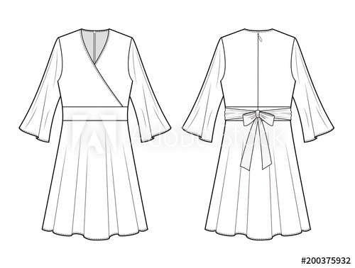 500x378 Dress Fashion Flat Technical Drawing Template - Dress Drawing Template