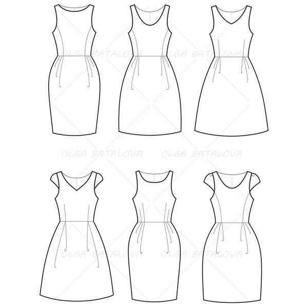 600x600 women's empire waist dress fashion flat template templates - Dress Drawing Template