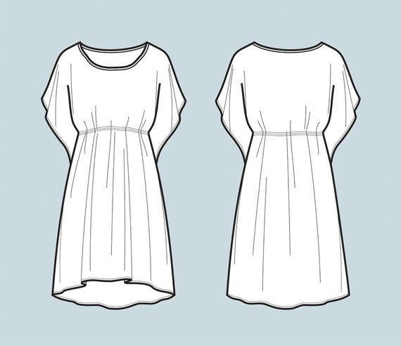 570x492 dress tunic vector fashion flat sketch adobe illustrator etsy - Dress Flat Drawing