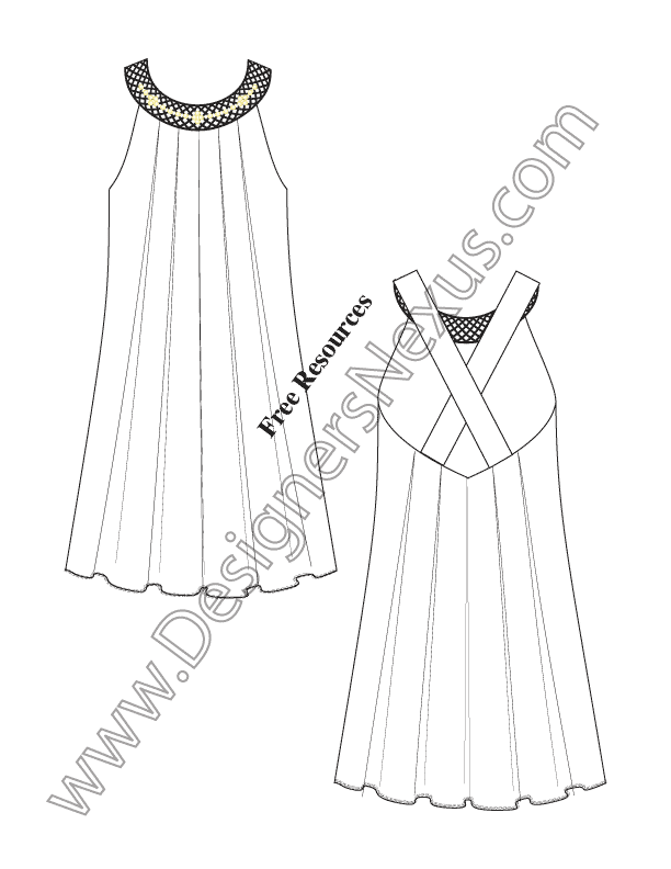 612x792 Inverted Pleat Tent Dress Fashion Technical Drawing - Dress Flat Drawing