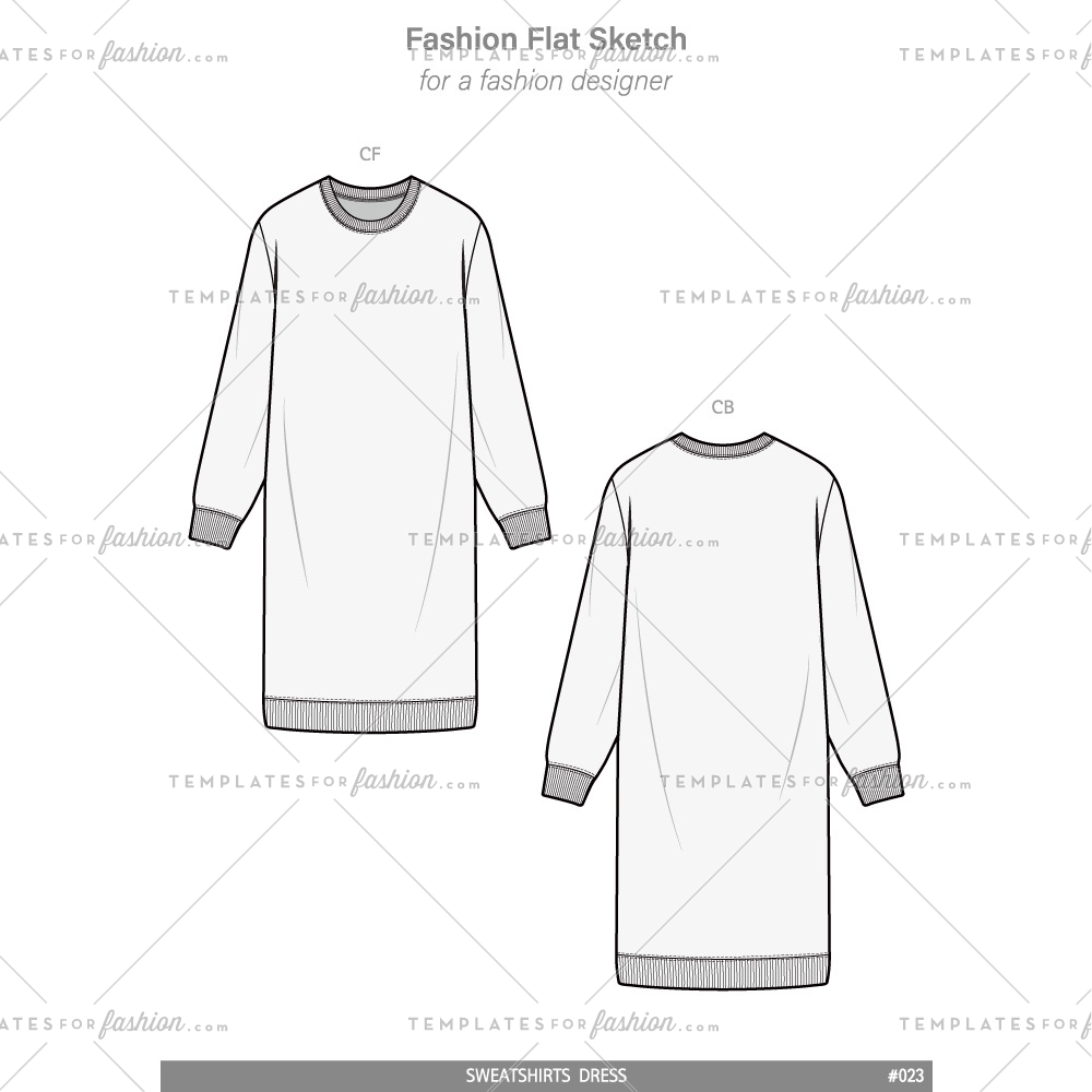 1000x1000 sweatshirts dress fashion flat technical drawing vector template - Dress Flat Drawing