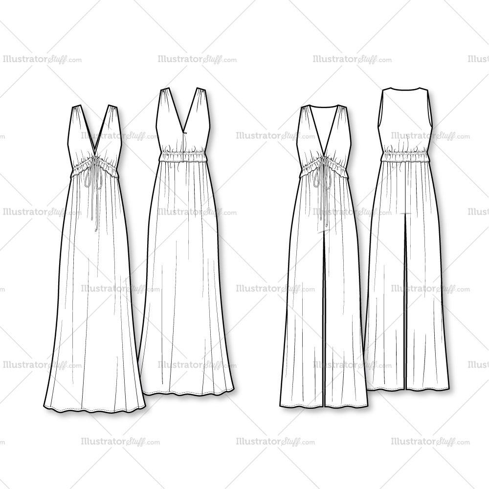 1000x1000 Vibe Jumpsuitmaxi Dress Flat Template Templates For Fashion - Dress Flat Drawing