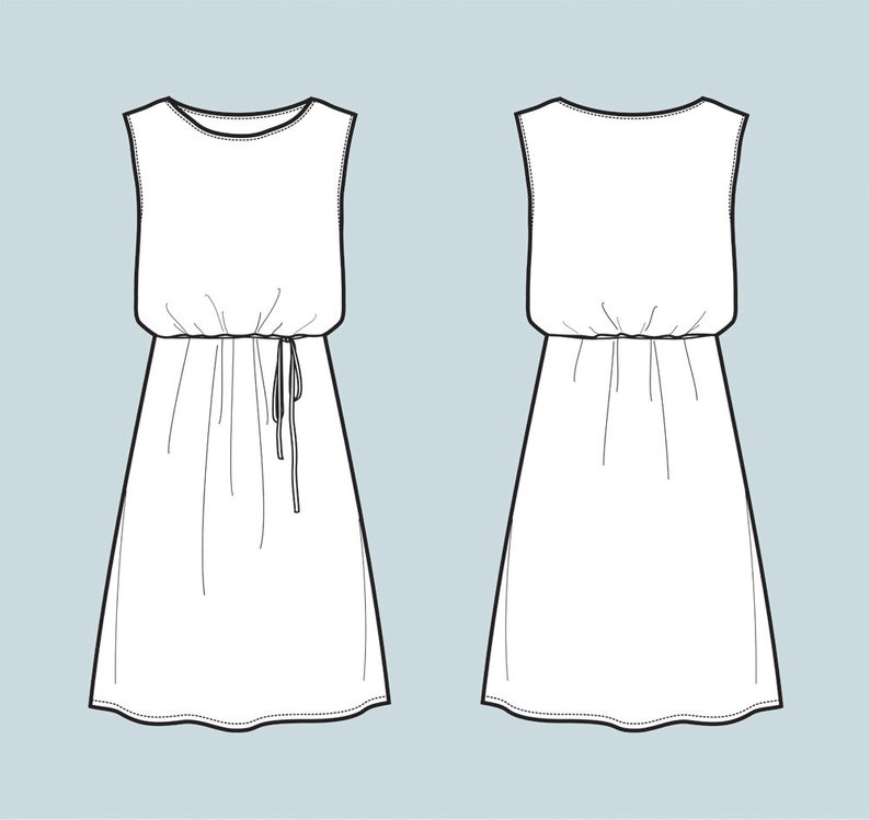 794x749 Women's Dress Vector Fashion Flat Sketch Adobe Etsy - Dress Flat Drawing