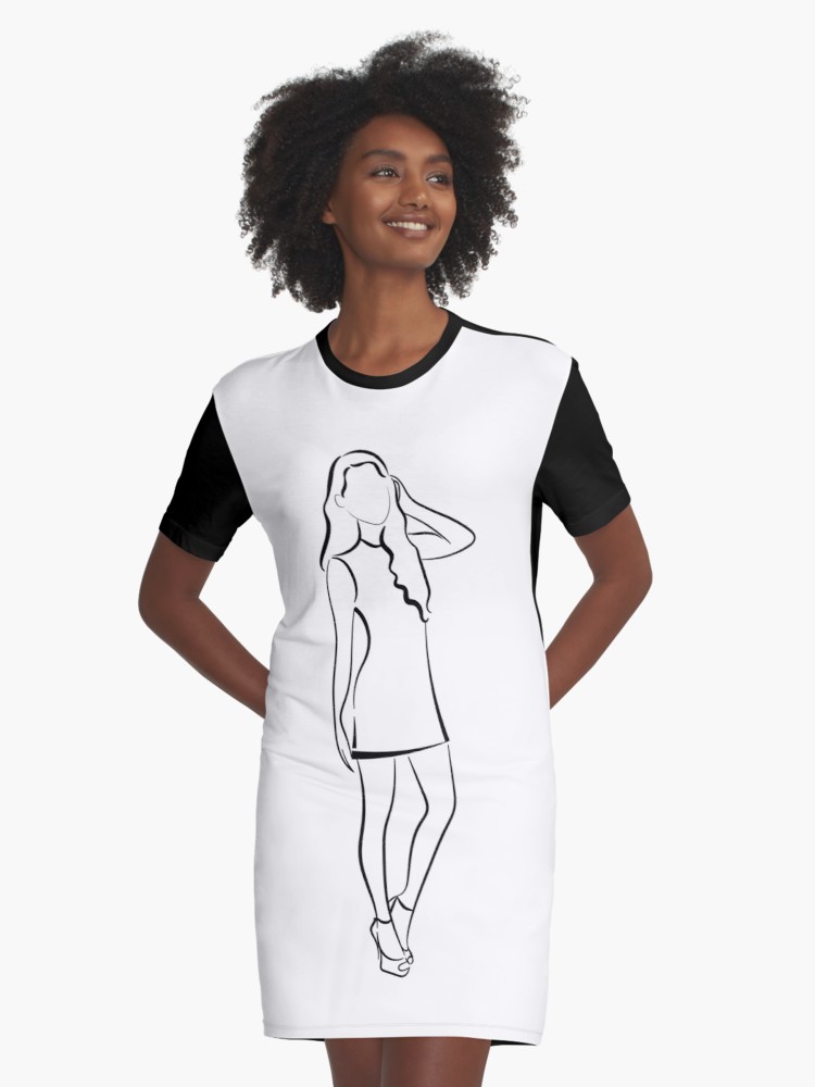 750x1000 Outline Drawing Of Young Woman Graphic T Shirt Dress - Dress Outline Drawing