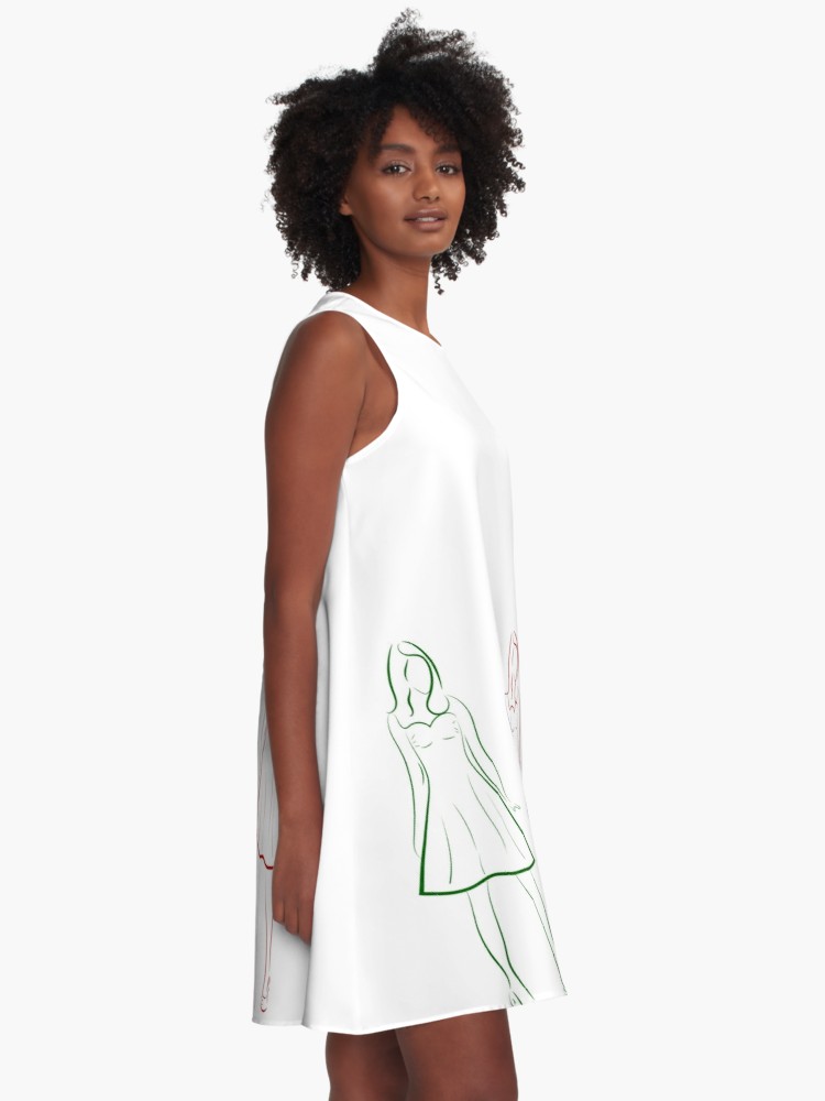750x1000 Colored Outline Drawing Of Three Girls In Dresses A Line Dress - Dress Outline Drawing