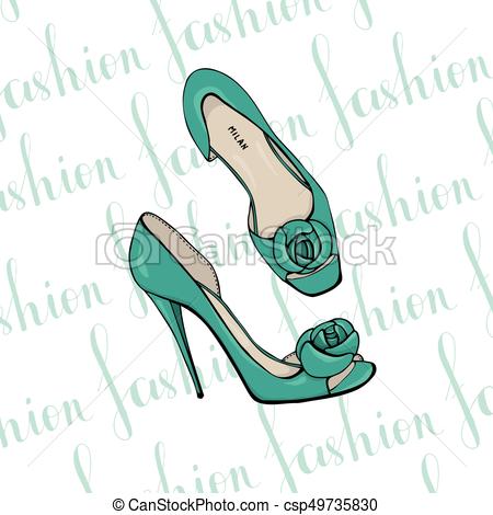 450x470 Turquoise Womens Dress Shoes With Flower Turquoise Womens Dress - Dress Shoes Drawing