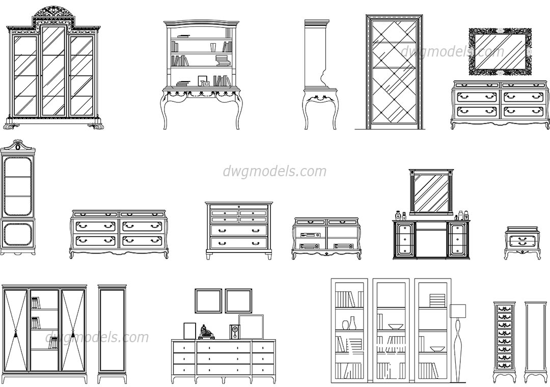 1080x760 Bookcases And Dressers Dwg, Free Cad Blocks Download - Dresser Drawing