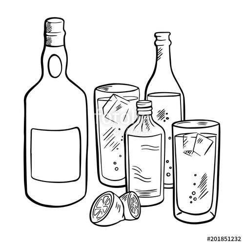 500x500 hand drawing of alcoholic drinks line drawing in black and white - Drink Drawing