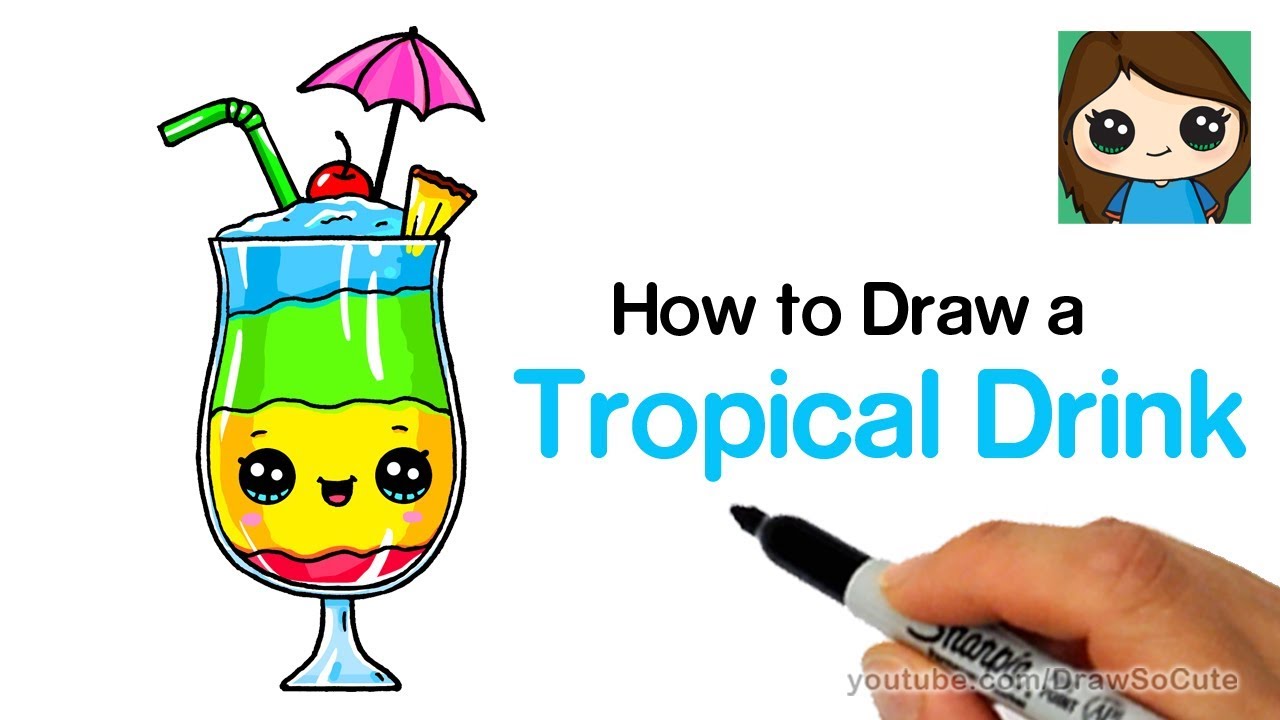 1280x720 how to draw a tropical drink easy and cute - Drink Drawing