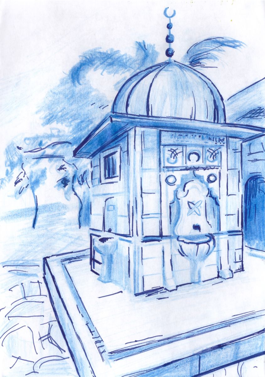 845x1200 drinking water fountain in urla drawing - Drinking Fountain Drawing