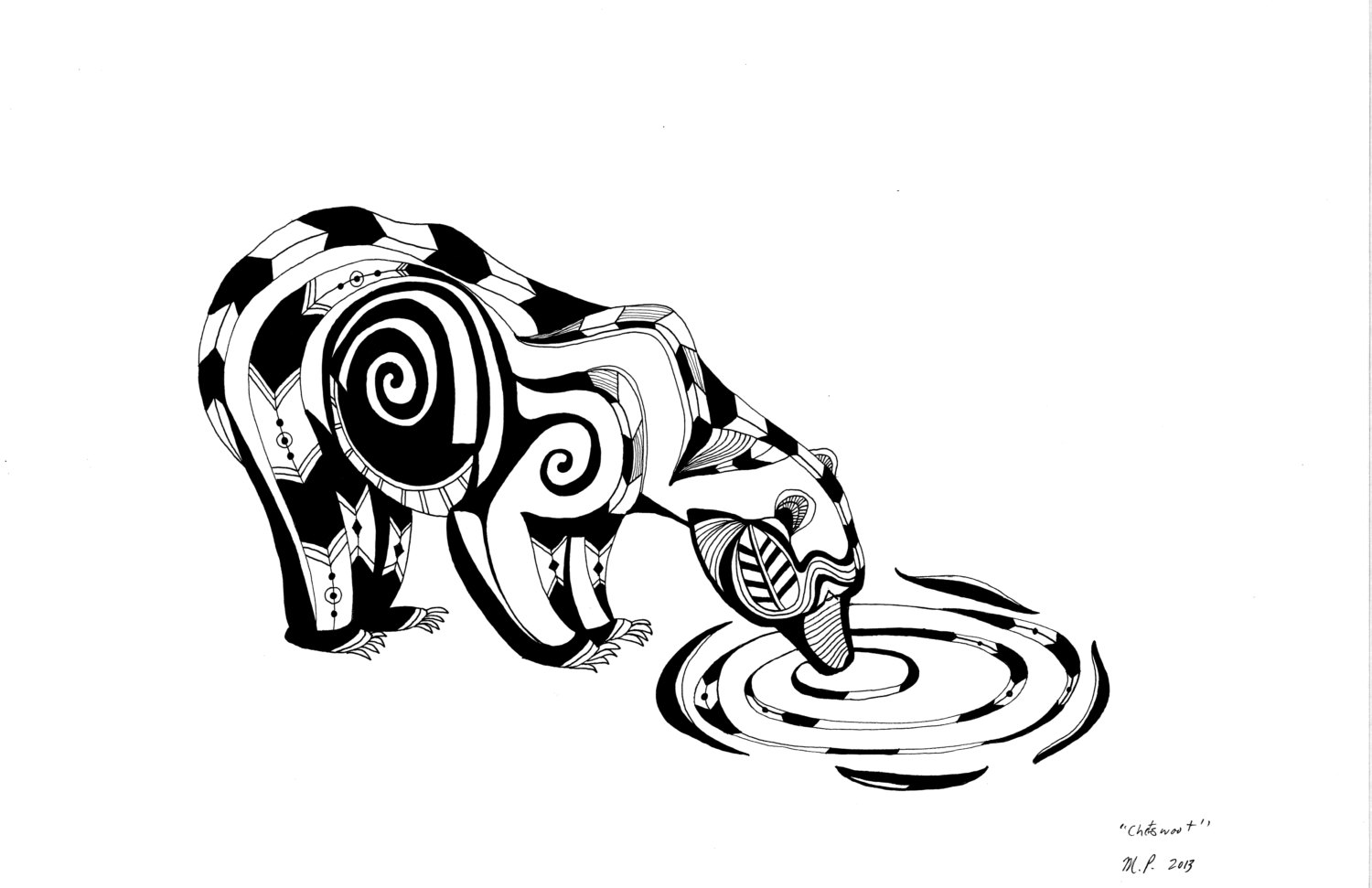 1500x971 bear drinking water, x - Drinking Water Drawing