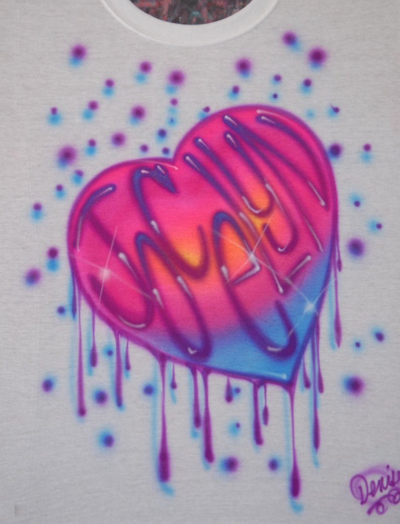 794x1040 Airbrush Dripping Heart Rainbow Colors Name Custom Airbrushed Etsy - Dripping Heart Drawing