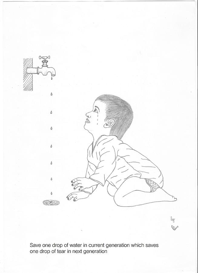 654x900 Save Water Drawing - Drop Drawing