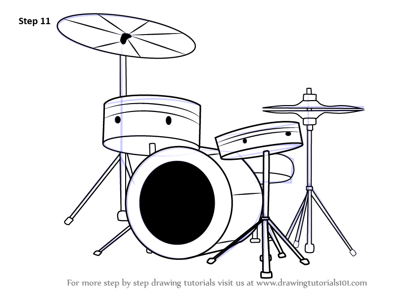 843x596 learn how to draw drums - Drum Drawing
