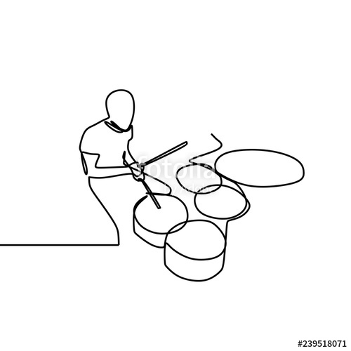 500x500 One Line Drawing Of A Man Playing Drum Isolated On White - Drum Line Drawing