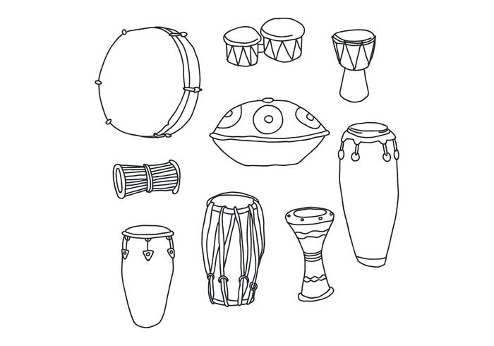 700x490 Set Of Hand Drawn Drum Vectors - Drum Line Drawing