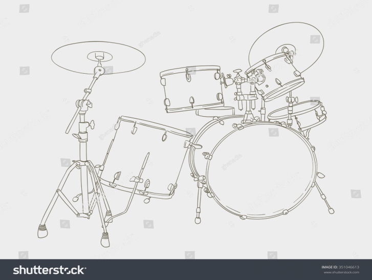 727x547 Drum Set Drawing On White Vector Stock Vector - Drum Set Drawing