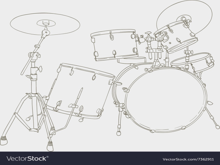 727x547 Drum Set Drawing Royalty Free Vector Image - Drum Set Drawing
