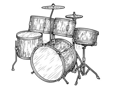 400x309 set of drums illustration, drawing, engraving, ink, line art - Drum Set Drawing