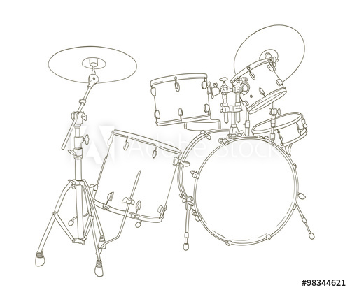 500x415 Drum Set Drawing On White Vector - Drum Set Drawing