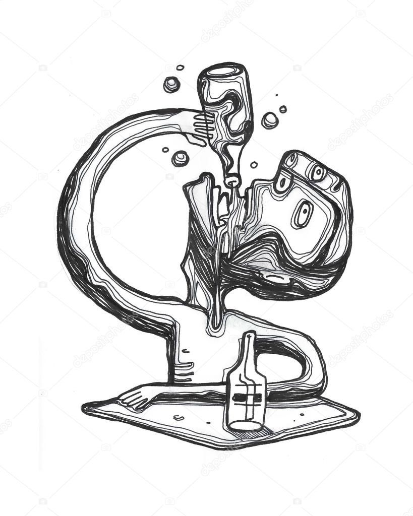 819x1024 Drunk Man Drinking Beer Illustration Stock Photo - Drunk Man Drawing