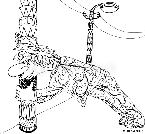 500x463 Drunk Man Clings To A Lamppost Freehand Sketch Drawing For Adult - Drunk Man Drawing