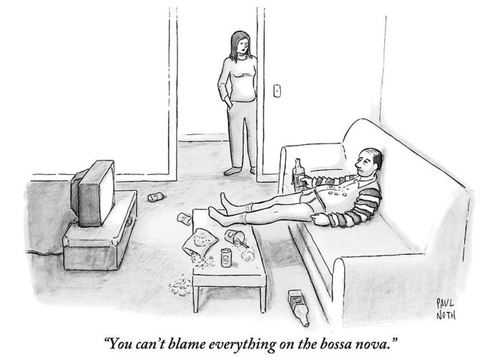 700x500 A Drunk Man Sitting On The Couch While His Wife Greeting Card - Drunk Man Drawing