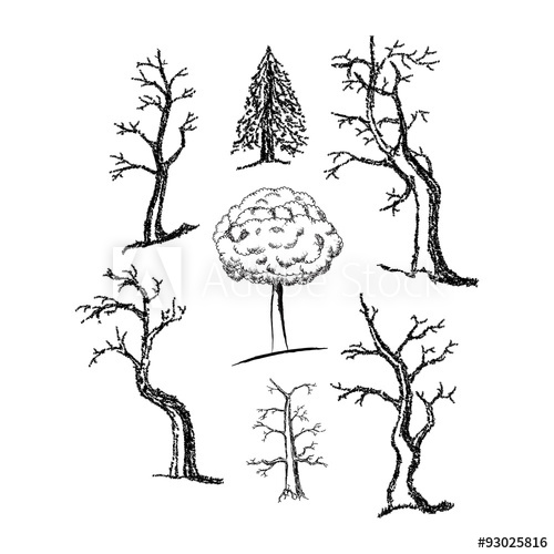 500x500 Hand Drawing, A Set Of Trees, Old And Dry Tree, A Tree - Dry Tree Drawing