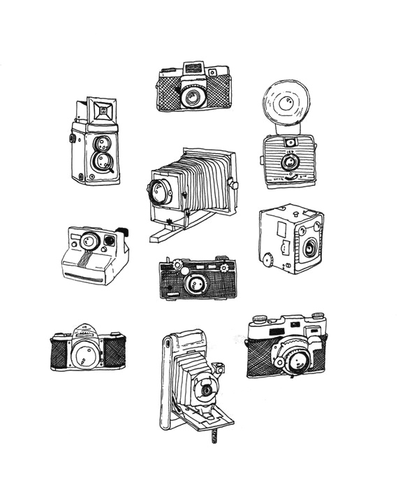 570x701 Easy To Draw Camera Pen And Ink Vintage Camera Drawing - Dslr Camera Drawing