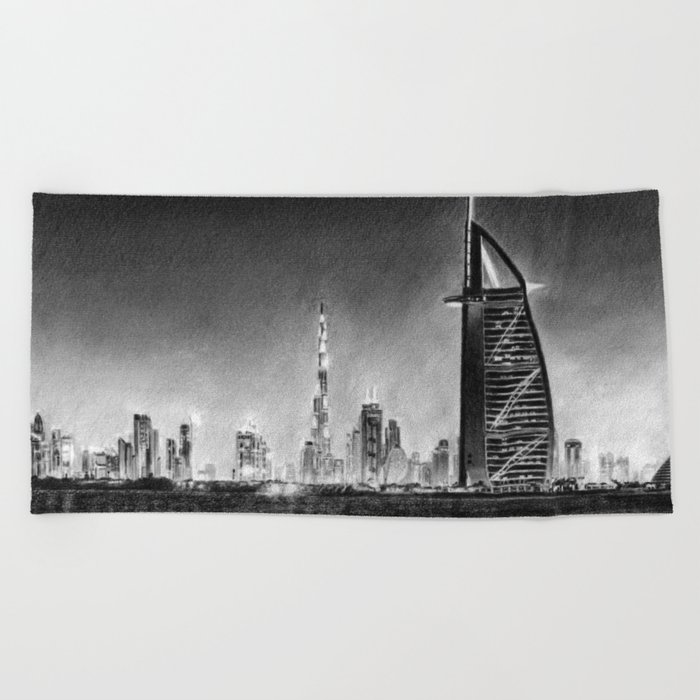 700x700 dubai cityscape drawing beach towel - Dubai Drawing