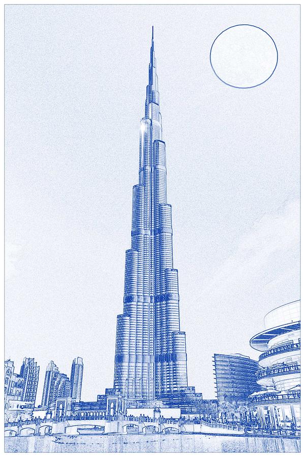 600x900 blueprint drawing of burj khalifa emirates dubai painting - Dubai Drawing
