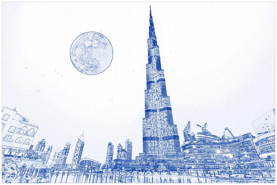 900x600 blueprint drawing of burj khalifa emirates dubai painting - Dubai Drawing