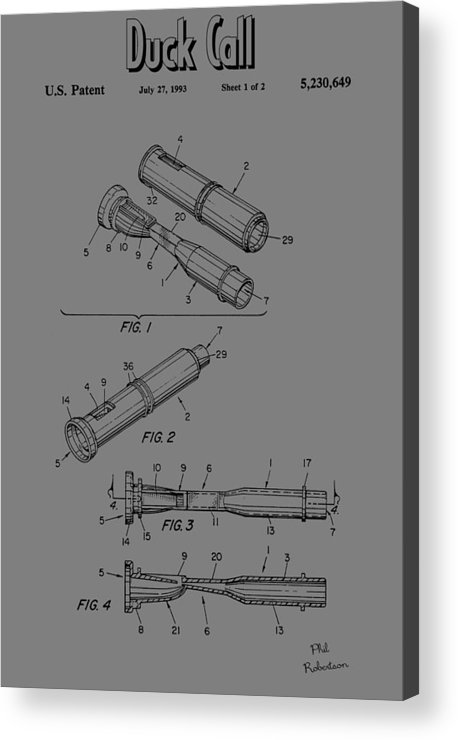 458x740 Duck Call Patent Drawing Acrylic Print - Duck Call Drawings