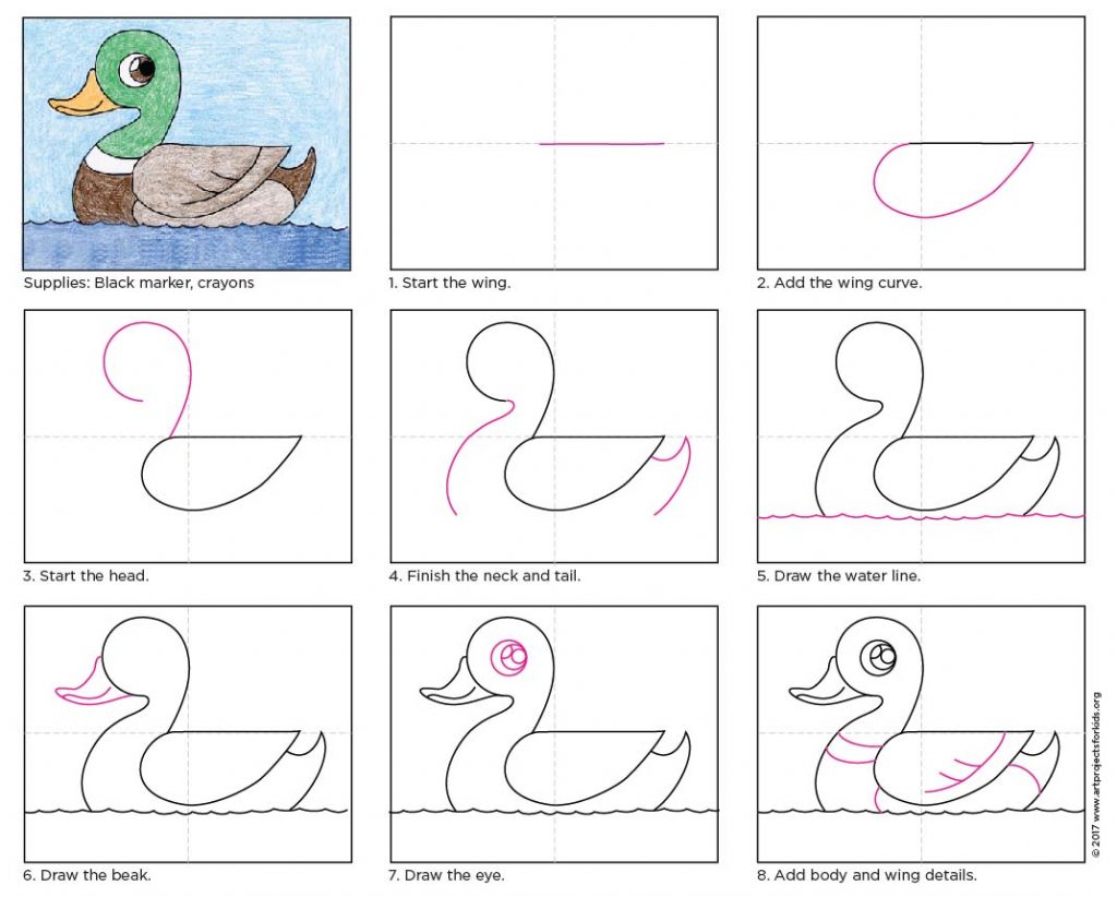 1024x822 Draw A Duck Art Projects For Kids - Duck Drawing